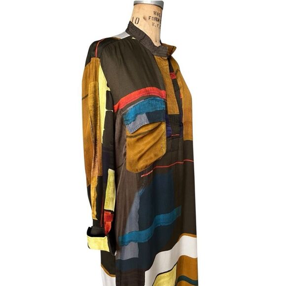 Zara Multicolor Abstract Print Mandarin Collar Dress S - Picture 2 of 5